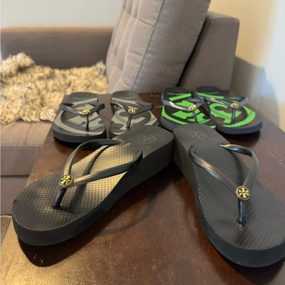 Tory Burch Flip Flops Set lot size 6 - Black navy blue Green platform & flat - Picture 2 of 11